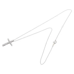 K18WG ホワイトゴールド ダイヤ0.18ct Petitreve プチレーヴ クロス 十字架 モチーフ ネックレス レディース 【中古】