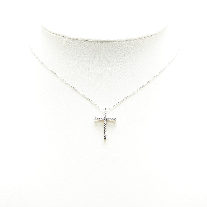 K18WG ホワイトゴールド ダイヤ0.18ct Petitreve プチレーヴ クロス 十字架 モチーフ ネックレス レディース 【中古】