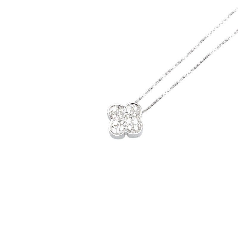 ノーブランド K18WG ホワイトゴールド ダイヤ0.14ct パヴェ クローバー モチーフ ペンダントネックレス レディース no brand 【中古】