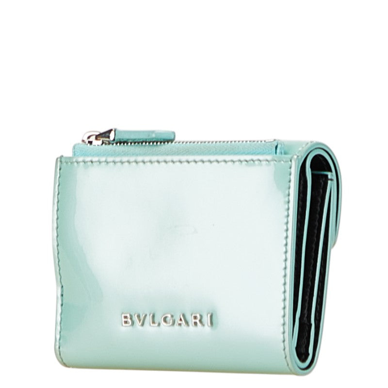 ブルガリ セルペンティ フォーエバー 三つ折り財布 ブルー系 アクアマリン パテントレザー レディース BVLGARI 【中古】
