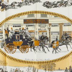 エルメス カレー90 The Bull & Mouth Regents Circus Piccadilly 郵便馬車 スカーフ ブルー マルチカラー シルク レディース HERMES 【中古】