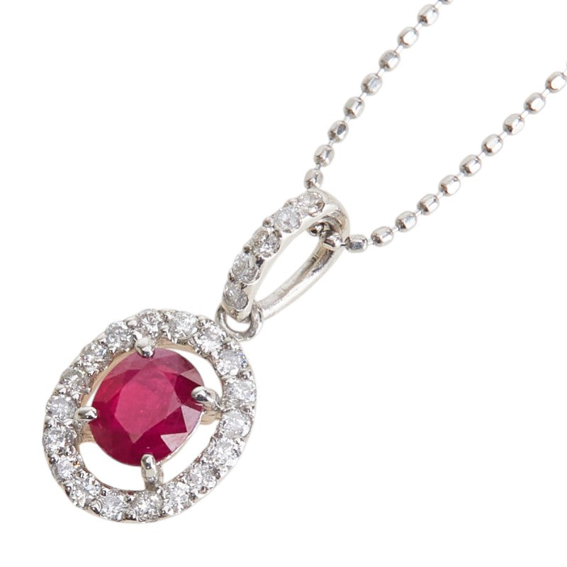 Pt900 プラチナ Pt850 プラチナ ルビー0.51ct ダイヤ0.21ct ペンダントネックレス レディース 【中古】