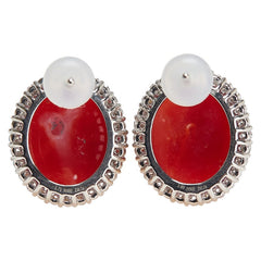 Pt900 プラチナ 珊瑚7.78ct ダイヤ0.48ct スタッドピアス レディース 【中古】