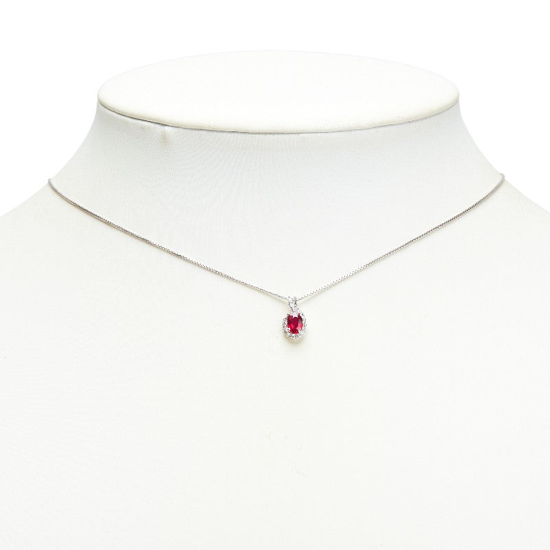 K18WG ホワイトゴールド ルビー0.41ct ダイヤ0.10ct 非加熱 ペンダントネックレス レディース 【中古】