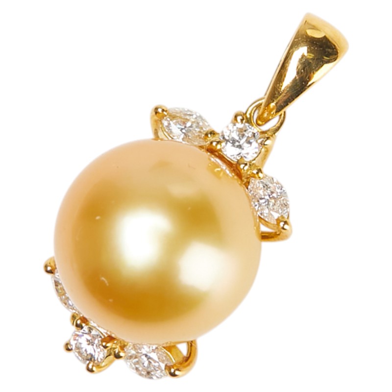 K18YG イエローゴールド ダイヤ0.31ct 真珠11mm ペンダントトップ レディース 【中古】