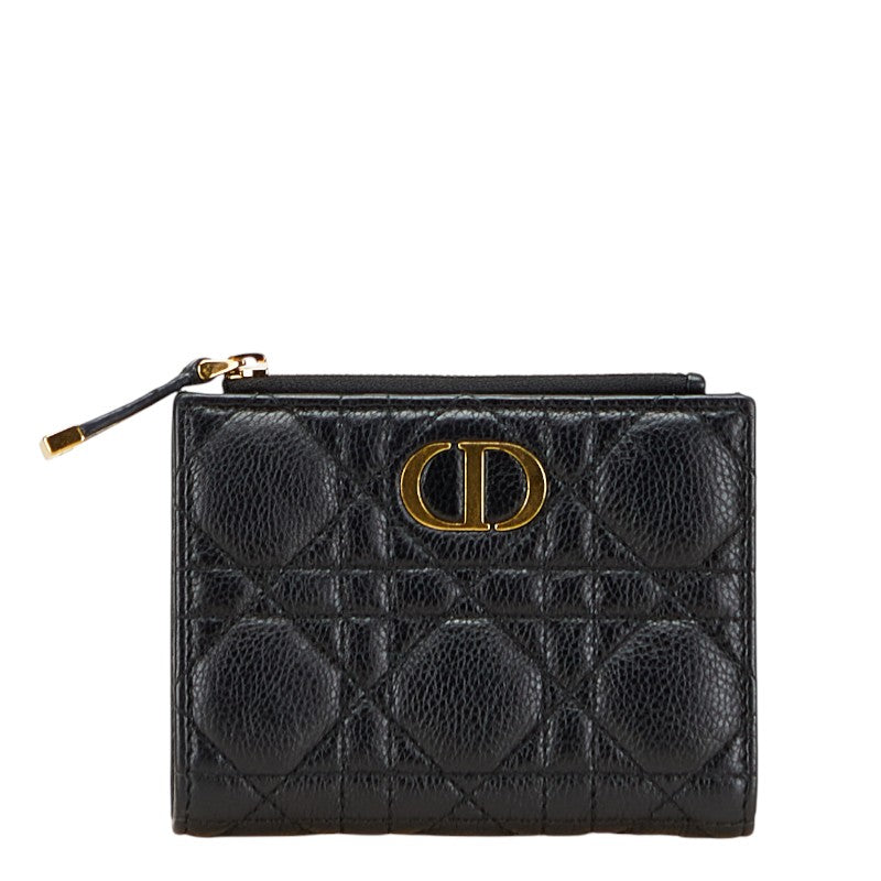ディオール カナージュ カロ ダリアウォレット 二つ折り財布 ブラック レザー レディース Dior 【中古】