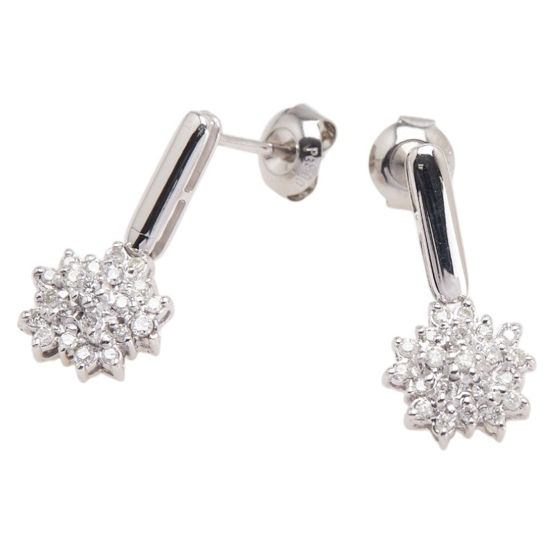 ノーブランド K18WG ホワイトゴールド ダイヤ0.6ct 花 フラワー モチーフ スタッドピアス レディース no brand 【中古】