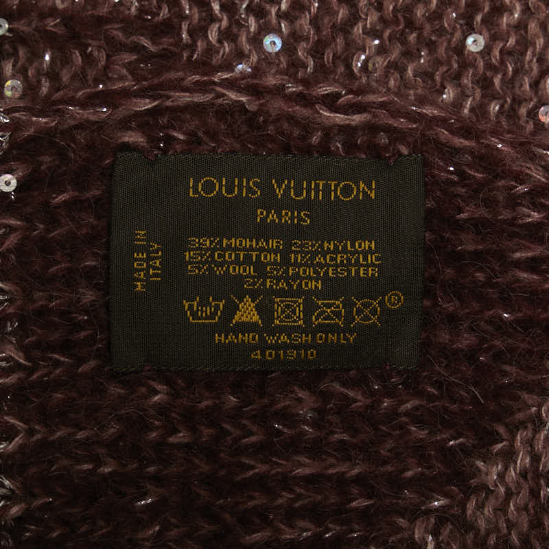 ルイ ヴィトン モノグラム グリッター スパンコール マフラー ワインレッド ナイロン コットン モヘヤ レディース LOUIS VUITTON 【中古】
