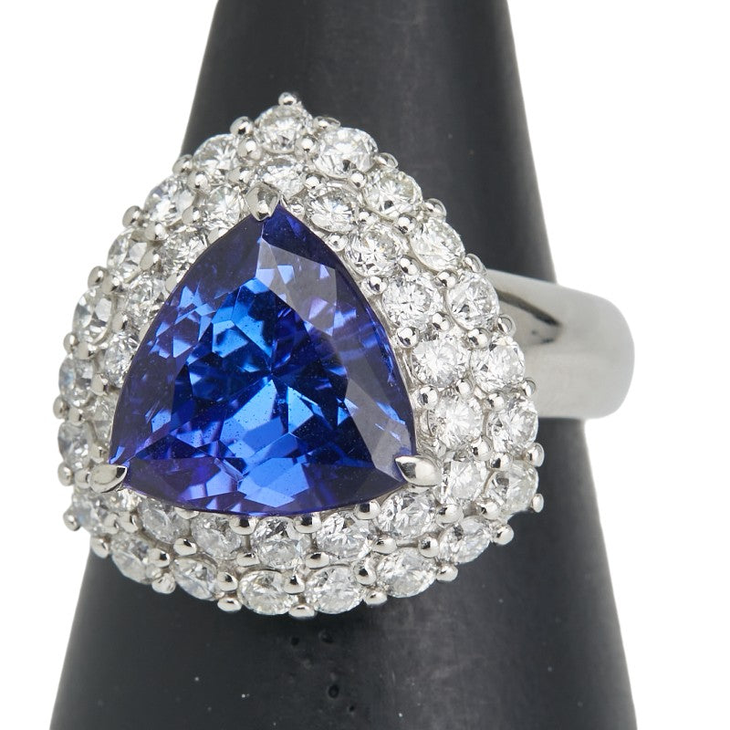 ノーブランド Pt900 プラチナ タンザナイト4.450ct ダイヤ1.54ct トライアングル モチーフ リング 指輪 レディース no brand 12号 【中古】