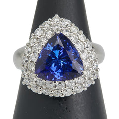 ノーブランド Pt900 プラチナ タンザナイト4.450ct ダイヤ1.54ct トライアングル モチーフ リング 指輪 レディース no brand 12号 【中古】