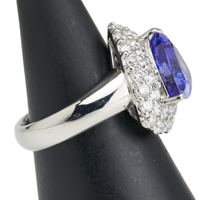 ノーブランド Pt900 プラチナ タンザナイト4.450ct ダイヤ1.54ct トライアングル モチーフ リング 指輪 レディース no brand 12号 【中古】