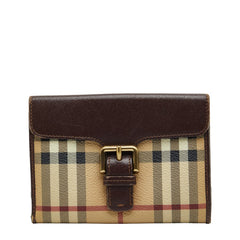 バーバリー ノバチェック Wホック 財布 ベージュ ブラウン PVC レザー レディース BURBERRY 【中古】