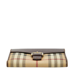 バーバリー ノバチェック Wホック 財布 ベージュ ブラウン PVC レザー レディース BURBERRY 【中古】