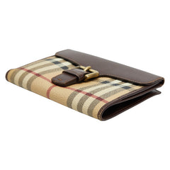 バーバリー ノバチェック Wホック 財布 ベージュ ブラウン PVC レザー レディース BURBERRY 【中古】