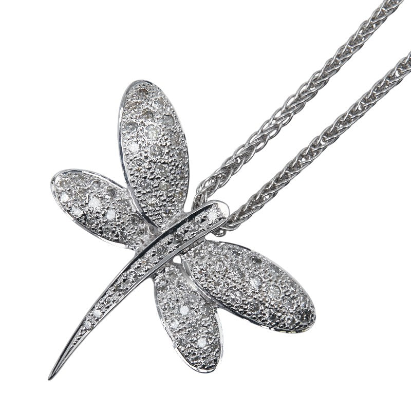 ノーブランド K18WG ホワイトゴールド ダイヤモンド1.00ct トンボ モチーフ ネックレス レディース no brand 【中古】