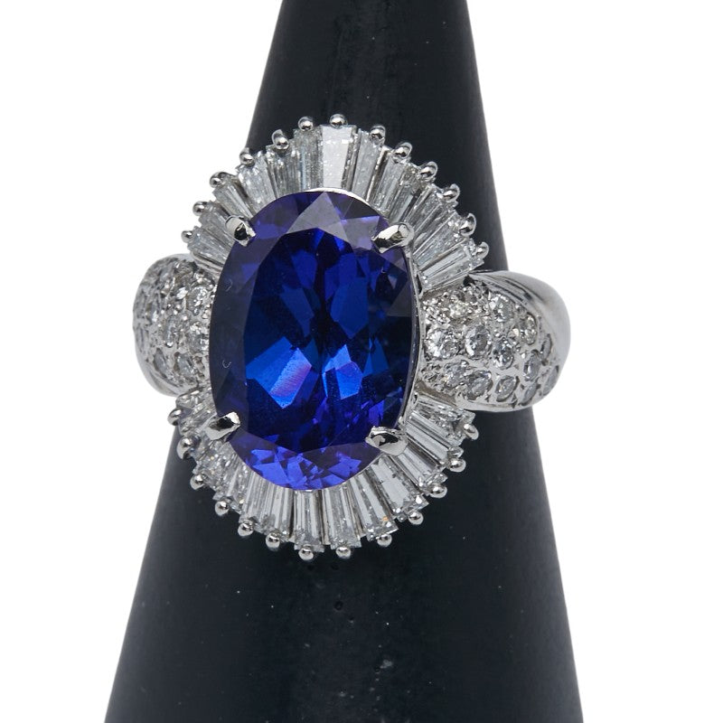 ノーブランド シルバー ブルー Pt900 プラチナ タンザナイト6.36ct ダイヤ1.45ct リング 指輪 レディース no brand 11号 【中古】