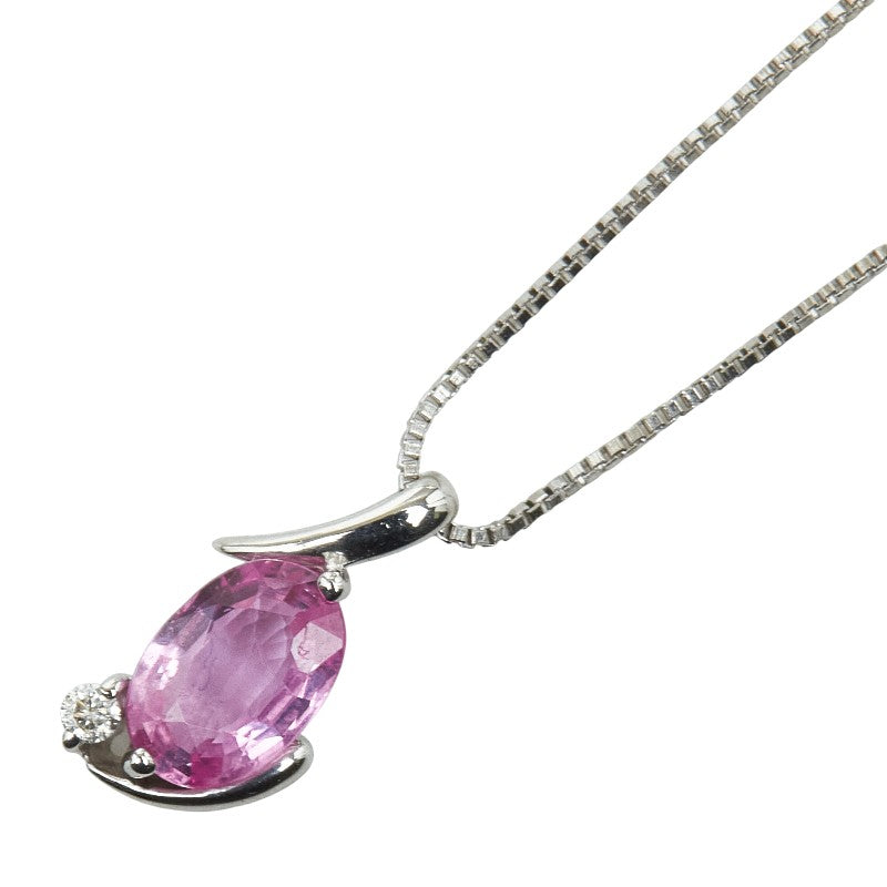 ノーブランド K18WG ホワイトゴールド ピンクサファイア0.01ct ペンダントネックレス レディース no brand 【中古】