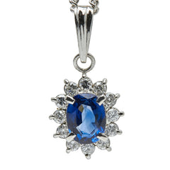 ノーブランド Pt850 プラチナ サファイア0.63ct ダイヤ0.19ct ペンダントネックレス レディース no brand 【中古】