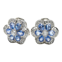 ノーブランド K14WG ホワイトゴールド Pt900 プラチナ サファイア2.72ct ダイヤ0.52ct フラワー 花 モチーフ イヤリング レディース no brand 【中古】