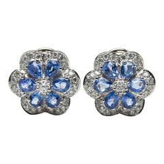 ノーブランド K14WG ホワイトゴールド Pt900 プラチナ サファイア2.72ct ダイヤ0.52ct フラワー 花 モチーフ イヤリング レディース no brand 【中古】