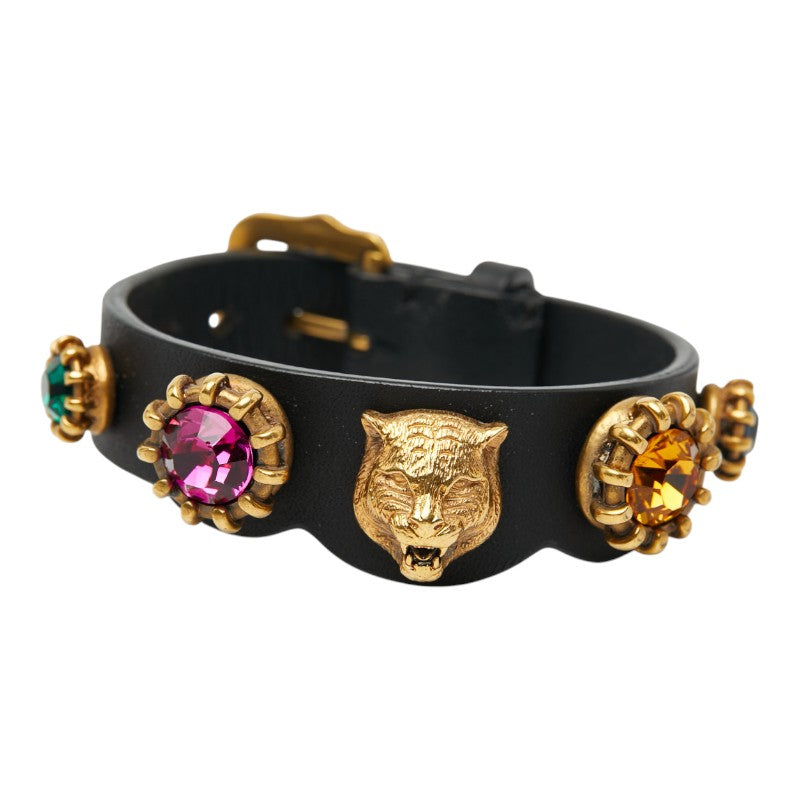 グッチ タイガーヘッド ブレスレット ブラック ゴールド ビジュー レディース GUCCI 【中古】