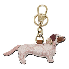 グッチ GGスプリーム ドッグ シェイプ バッグチャーム キーホルダー ライトピンク PVC レザー レディース GUCCI 【中古】