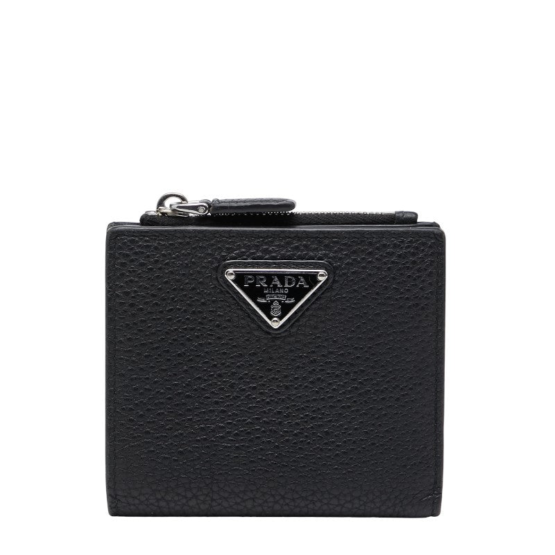 プラダ 三角ロゴプレート 二つ折り財布 2ML049 ブラック レザー レディース PRADA 【中古】