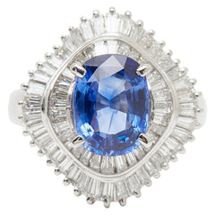 Pt900 プラチナ サファイア2.39ct ダイヤ1.00ct リング 指輪 レディース 9.5号 【中古】