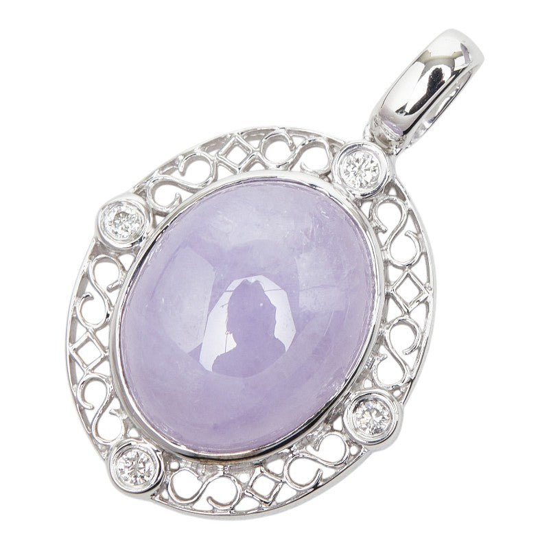 K18WG ホワイトゴールド ラベンダーヒスイ12.21ct ダイヤ0.10ct ペンダント ネックレス レディース 【中古】