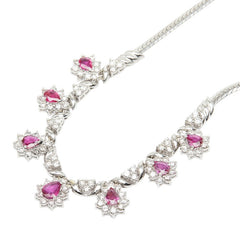 Pt900 プラチナ Pt850 プラチナ ルビー2.47ct ダイヤ3.09ct フラワーモチーフ 7連ルビー ネックレス レディース 【中古】