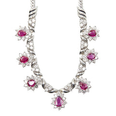 Pt900 プラチナ Pt850 プラチナ ルビー2.47ct ダイヤ3.09ct フラワーモチーフ 7連ルビー ネックレス レディース 【中古】
