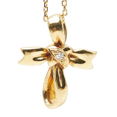 ミキモト クロスリボン 1Pダイヤ ネックレス K18YG イエローゴールド レディース MIKIMOTO 【中古】