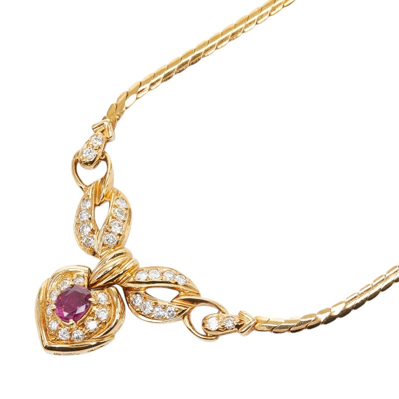 K18YG イエローゴールド ルビー0.25ct ダイヤ0.30ct ネックレス レディース 【中古】