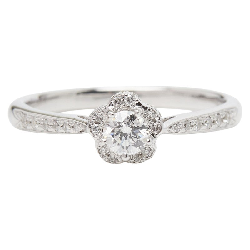 K18WG ホワイトゴールド ダイヤ0.202ct ダイヤ0.12ct フラワーモチーフ リング 指輪 レディース 13号 【中古】