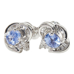Pt850 プラチナ ダイヤ0.36ct サファイア0.41ct サファイア0.43ct スタッドピアス ピアス レディース 【中古】