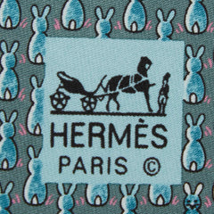 エルメス ウサギ ネクタイ ブルー系 シルク レディース HERMES 【中古】