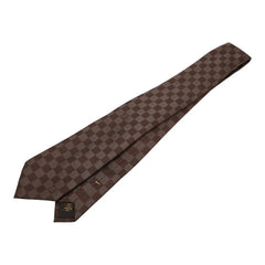ルイ ヴィトン ダミエ ネクタイ ブラウン シルク メンズ LOUIS VUITTON 【中古】