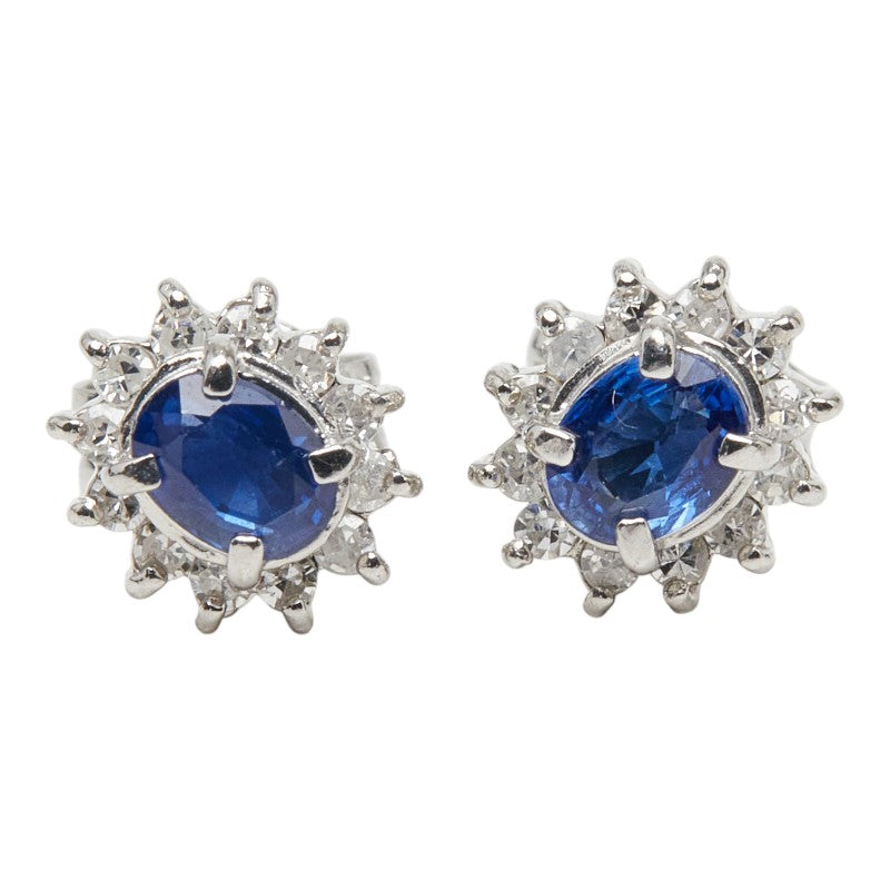 Pt900 プラチナ サファイア ダイヤ0.16ct フラワーモチーフ ピアス レディース 【中古】