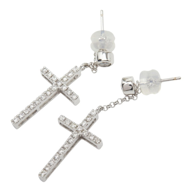 K18WG ホワイトゴールド ダイヤ0.20ct ダイヤ0.30ct クロスモチーフ ピアス レディース 【中古】