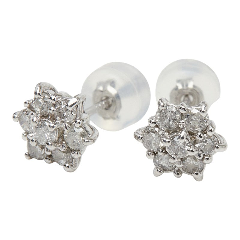 Pt900 プラチナ ダイヤ0.50ct フラワーモチーフ ピアス レディース 【中古】