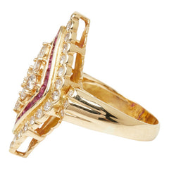 K18YG イエローゴールド ルビー0.98ct ダイヤ1.52ct ダイヤ型モチーフ リング 指輪 レディース 14.5号 【中古】