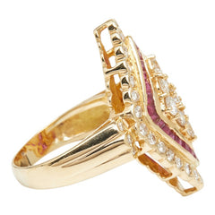 K18YG イエローゴールド ルビー0.98ct ダイヤ1.52ct ダイヤ型モチーフ リング 指輪 レディース 14.5号 【中古】