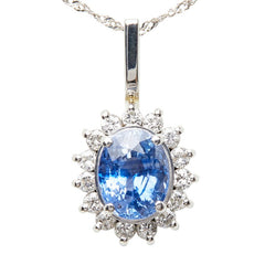 Pt900 プラチナ Pt850 プラチナ ライトブルーサファイア1.44ct ダイヤ0.24ct フラワーモチーフ ネックレス レディース 【中古】