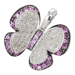 K18WG ホワイトゴールド ピンクサファイア0.96ct ダイヤ0.21ct バタフライモチーフ ペンダント ネックレス レディース 【中古】