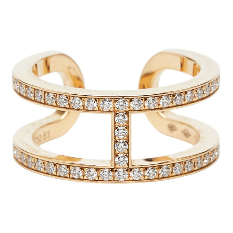 エルメス K18YG イエローゴールド 750 ダイヤモンド0.59ct エヴァー シェーヌダンクル リング 指輪 レディース HERMES 11号 【中古】