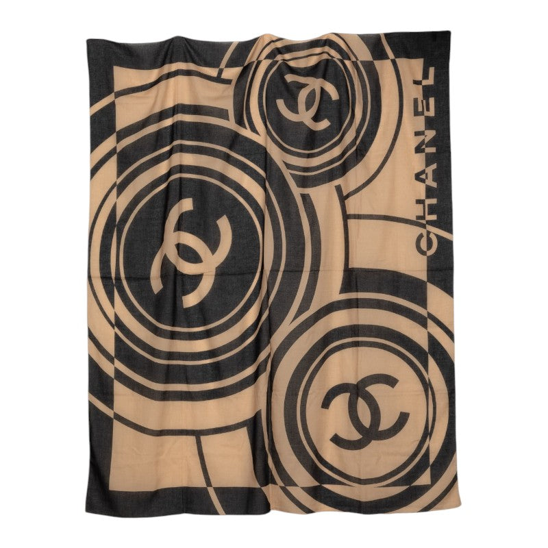 シャネル ココマーク スカーフ ストール ベージュ ブラック コットン レディース CHANEL 【中古】