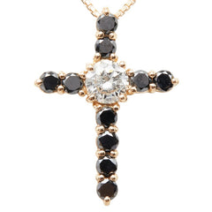 K18PG ピンクゴールド ダイヤモンド ダイヤ0.30ct ブラックダイヤ0.55ct クロスモチーフ ペンダント ネックレス レディース 【中古】