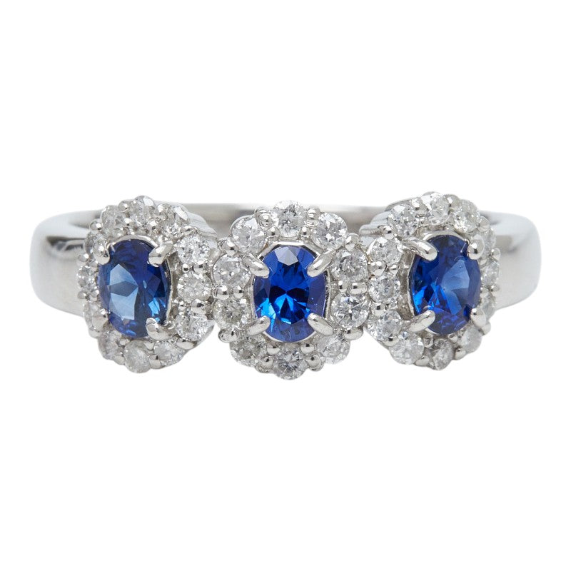 Pt900 プラチナ サファイア サファイア0.58ct ダイヤ0.37ct 3連デザインリング リング 指輪 レディース 14号 【中古】