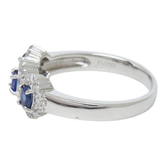Pt900 プラチナ サファイア サファイア0.58ct ダイヤ0.37ct 3連デザインリング リング 指輪 レディース 14号 【中古】