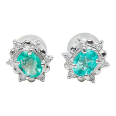 Pt900 プラチナ エメラルド エメラルド ダイヤ0.08ct フラワーモチーフ スタッドピアス ピアス レディース 【中古】